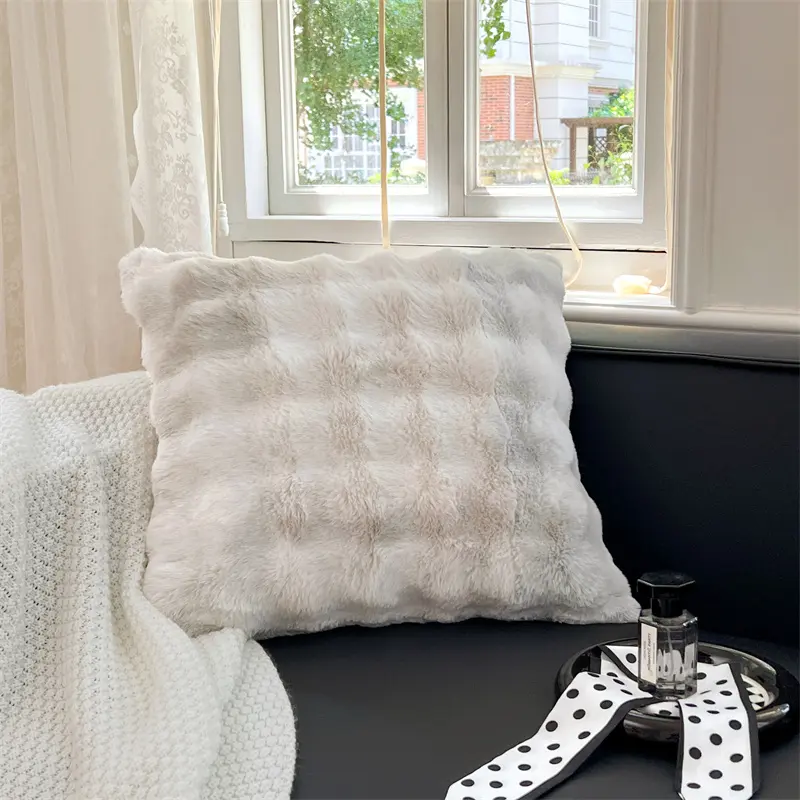 Imitation Rabbit Velvet Cushion Cover 50*50cm Soft Plush Velvet Throw Pillow Cover White Home Bed Sofa Decor Textile No Inner