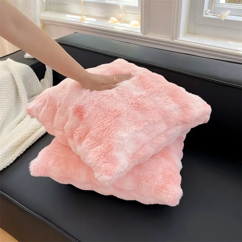 Imitation Rabbit Velvet Cushion Cover 50*50cm Soft Plush Velvet Throw Pillow Cover White Home Bed Sofa Decor Textile No Inner