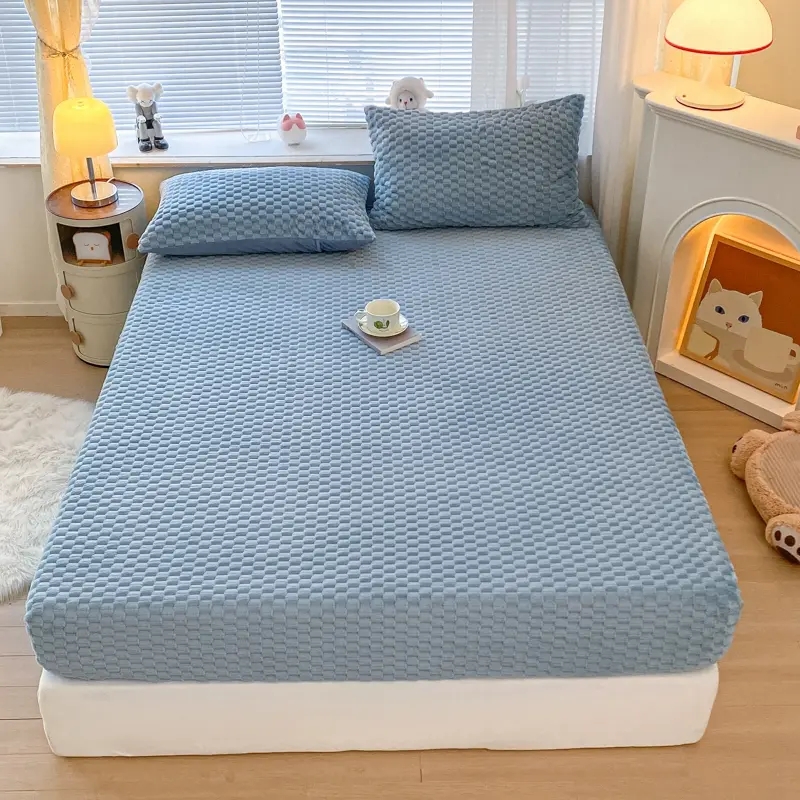 1pc Thickened Flannel Fitted Sheet Cute Panda Fleece Mattress Cover For 1.5/1.8m Winter Velvet Bed Floral Solid Home Textile
