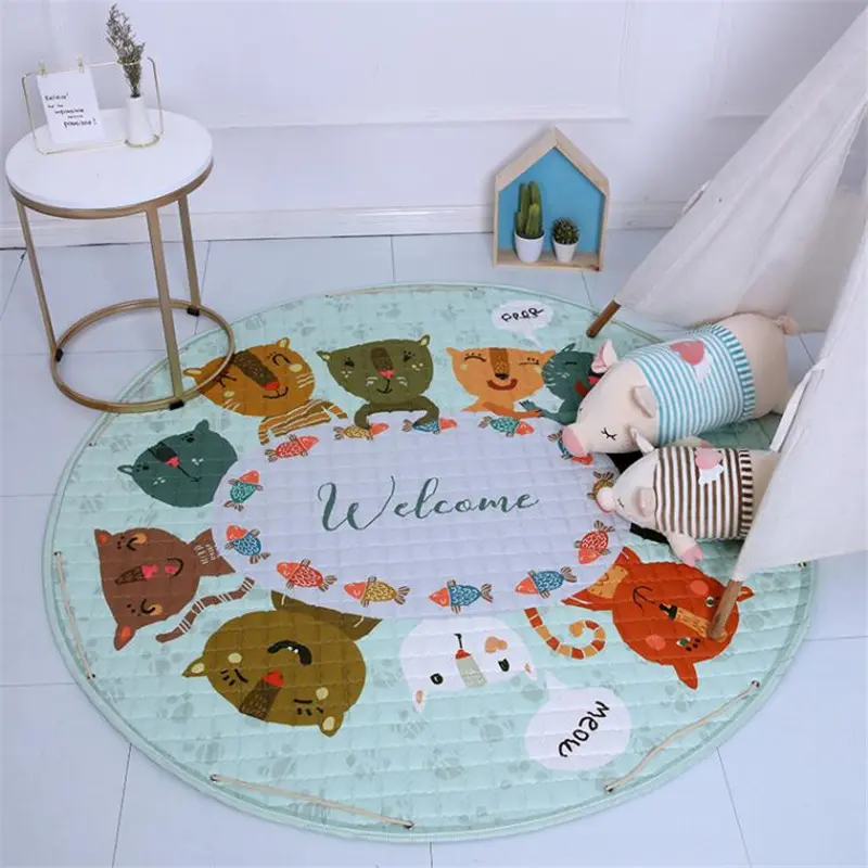 Nordic Kid Room Carpet Round 150*150cm Fox Rabbit Bear Play Mat Crawling Pad Picnic Anitslip Tapetes Gift Cute Outdoor Tapis Boy