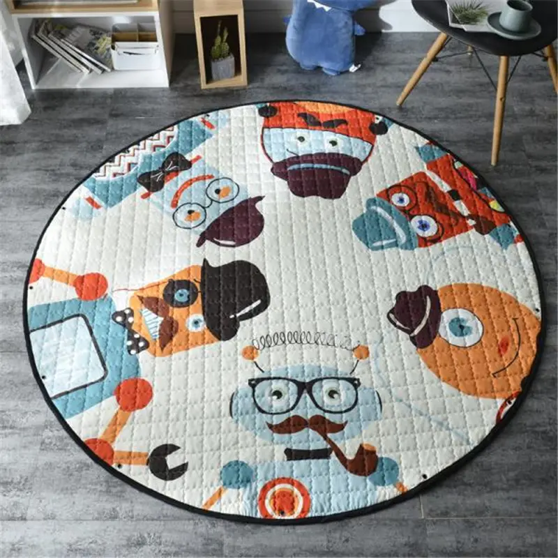 Nordic Kid Room Carpet Round 150*150cm Fox Rabbit Bear Play Mat Crawling Pad Picnic Anitslip Tapetes Gift Cute Outdoor Tapis Boy