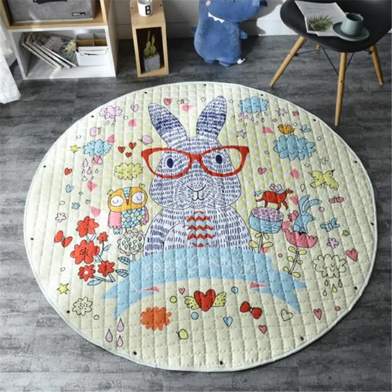 Nordic Kid Room Carpet Round 150*150cm Fox Rabbit Bear Play Mat Crawling Pad Picnic Anitslip Tapetes Gift Cute Outdoor Tapis Boy