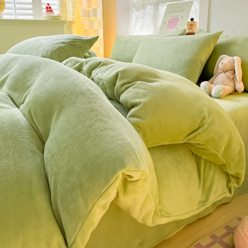 Flannel Duvet Cover Or Beding Set Warm Solid Flat Sheet Thicken Brief Winter Soft Velvet Home Bed Linens 180*220 Drop Shipping