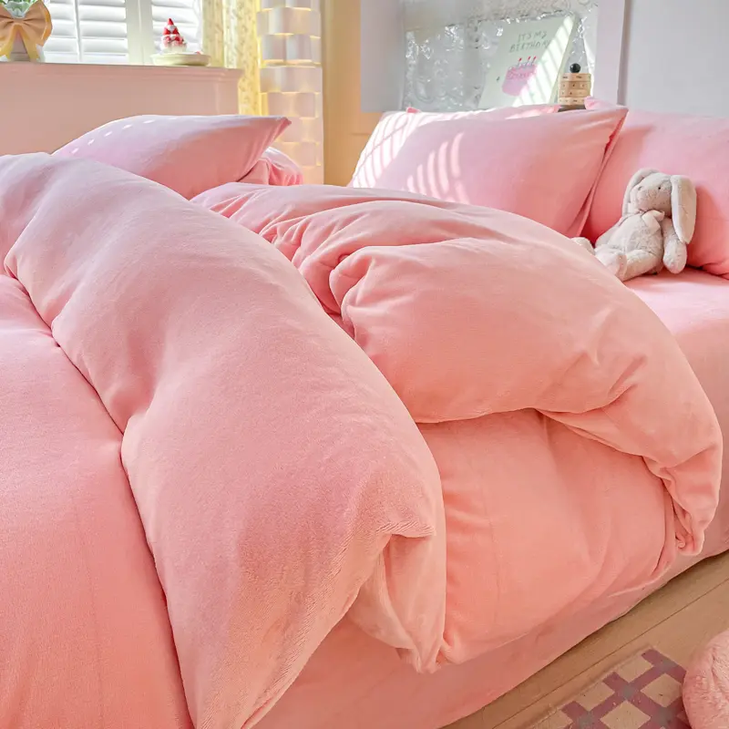 Flannel Duvet Cover Or Beding Set Warm Solid Flat Sheet Thicken Brief Winter Soft Velvet Home Bed Linens 180*220 Drop Shipping
