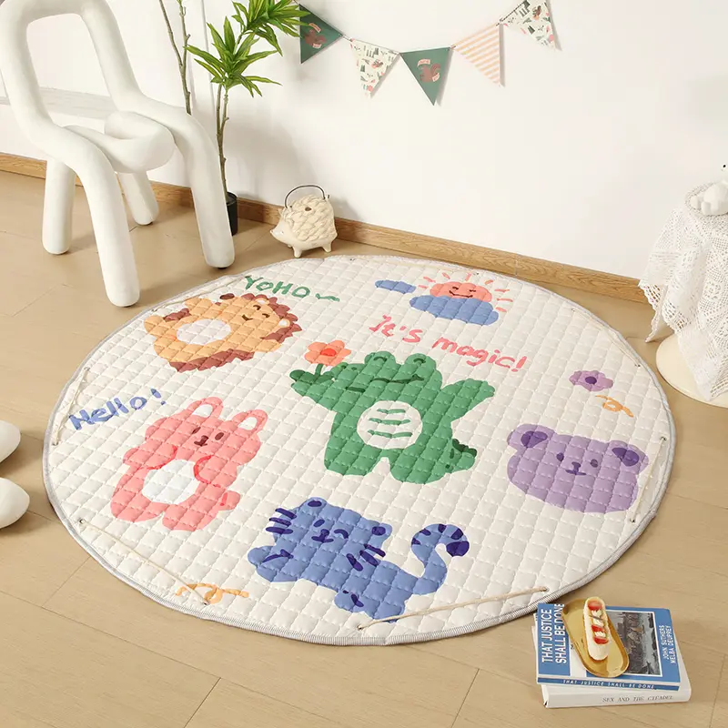 Kids Storage Mat 150*150cm Round Carpet Circle Panda Kids Play Mat Crawling Bag Picnic Rug Children Boys Girls Cartoon Mat
