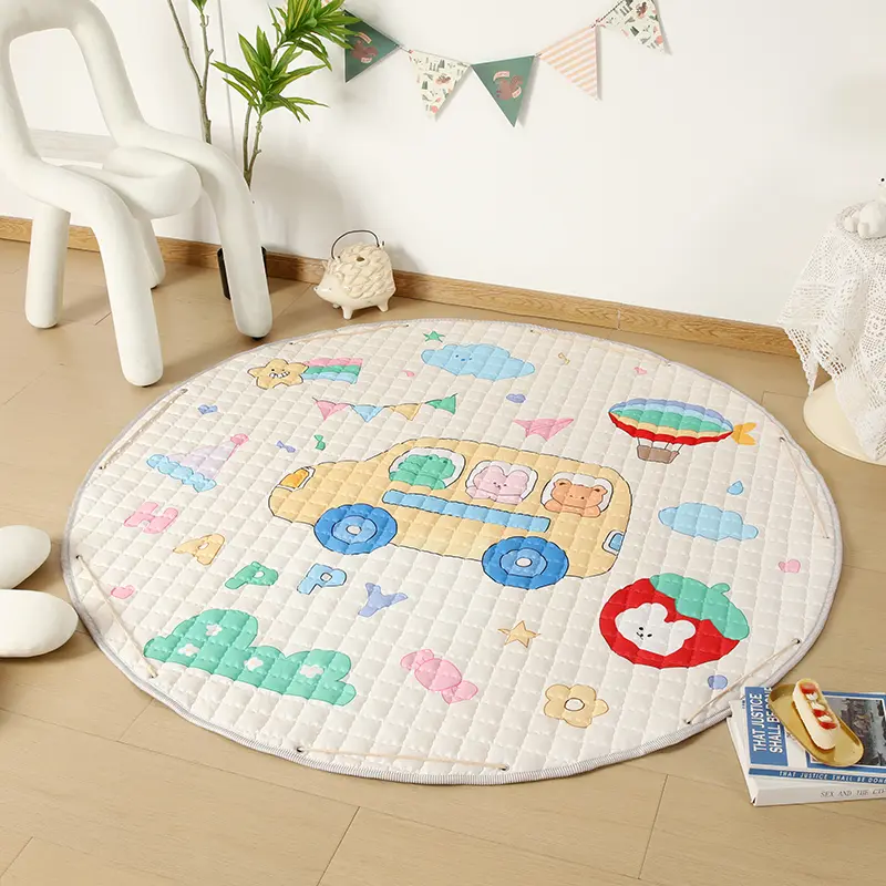 Kids Storage Mat 150*150cm Round Carpet Circle Panda Kids Play Mat Crawling Bag Picnic Rug Children Boys Girls Cartoon Mat