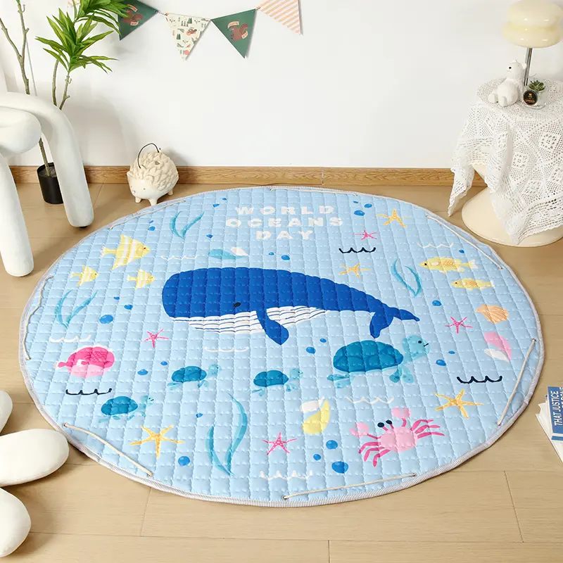 Kids Storage Mat 150*150cm Round Carpet Circle Panda Kids Play Mat Crawling Bag Picnic Rug Children Boys Girls Cartoon Mat