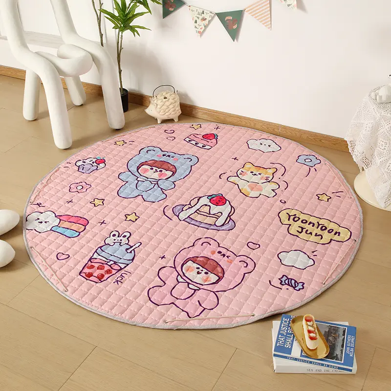 Kids Storage Mat 150*150cm Round Carpet Circle Panda Kids Play Mat Crawling Bag Picnic Rug Children Boys Girls Cartoon Mat