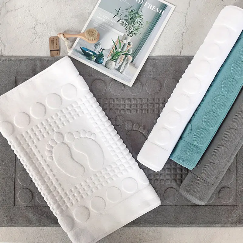 White Floor Towel Jacquard Little Foot Home Hotel Blue Bathroom Mat Cotton Non-slip Water Absorption Bathtub Mats