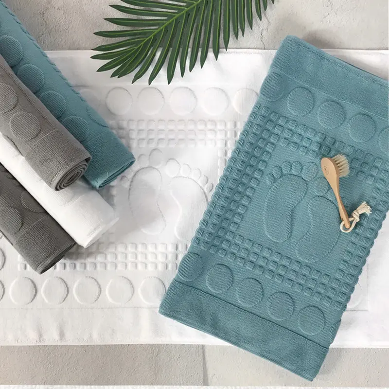 White Floor Towel Jacquard Little Foot Home Hotel Blue Bathroom Mat Cotton Non-slip Water Absorption Bathtub Mats