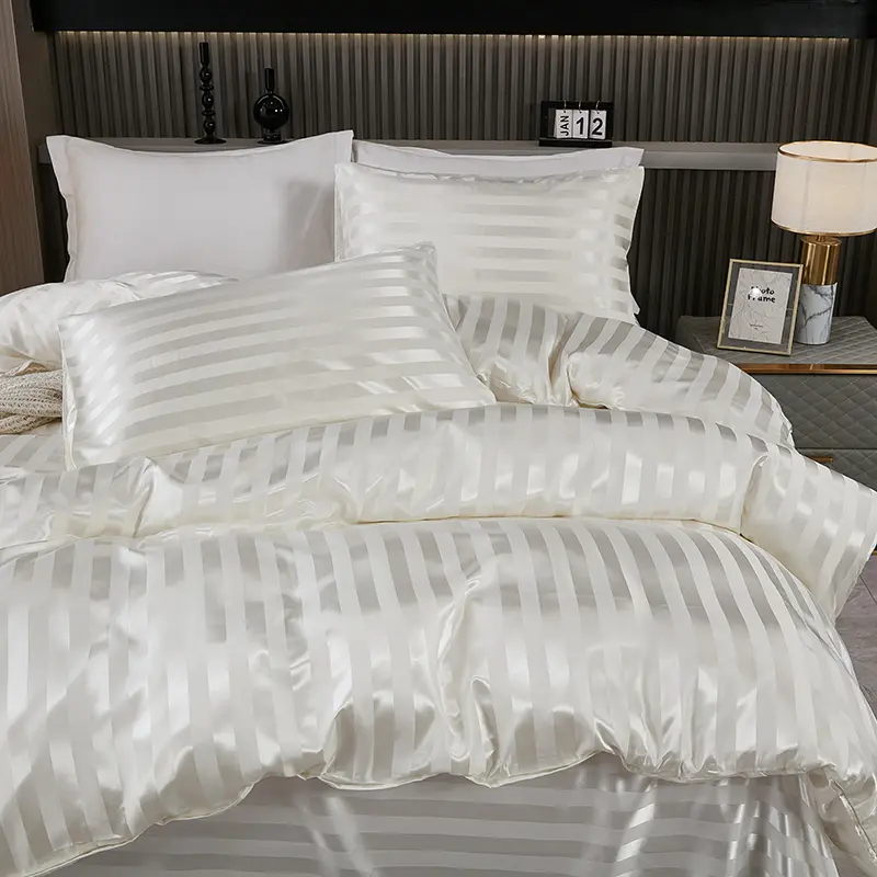2/3pcs Satin Striped Duvet Cover Set ,Luxury Silky Like White Duvet Cover With Pillowcase,Summer Wedding Bedding Drop Shipping