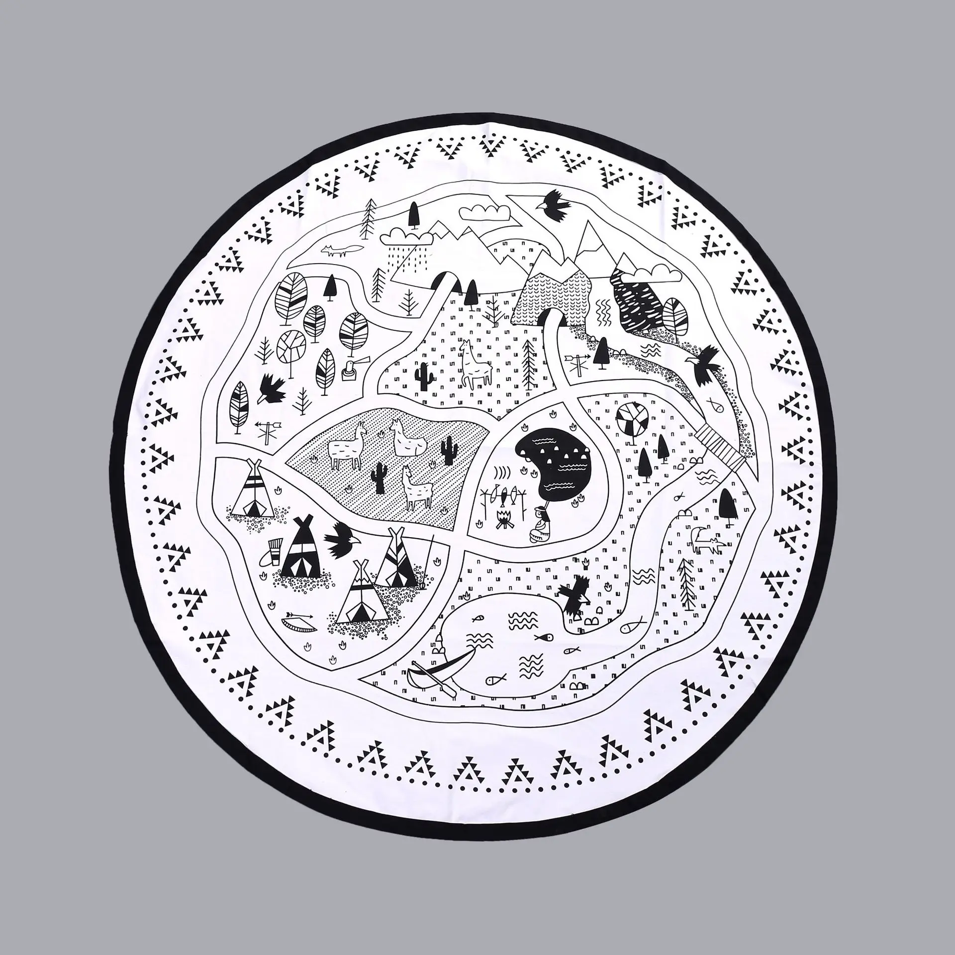 Canvas Baby Play Mat DIY Painting Floor Rug European Carpet Children World Map 135cm Round Climbing Pad Boy Girls Home Decor