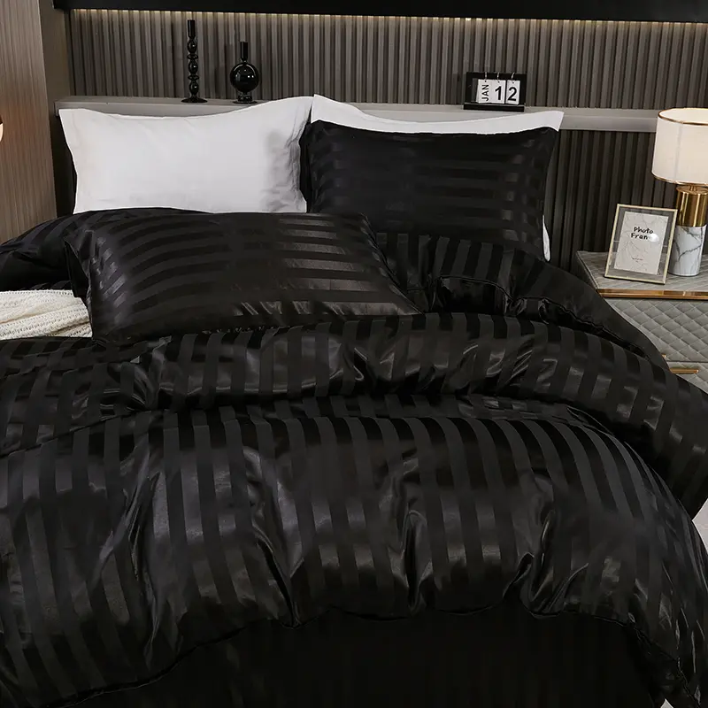 2/3pcs Satin Striped Duvet Cover Set ,Luxury Silky Like White Duvet Cover With Pillowcase,Summer Wedding Bedding Drop Shipping