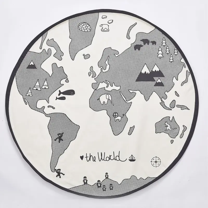 Canvas Baby Play Mat DIY Painting Floor Rug European Carpet Children World Map 135cm Round Climbing Pad Boy Girls Home Decor