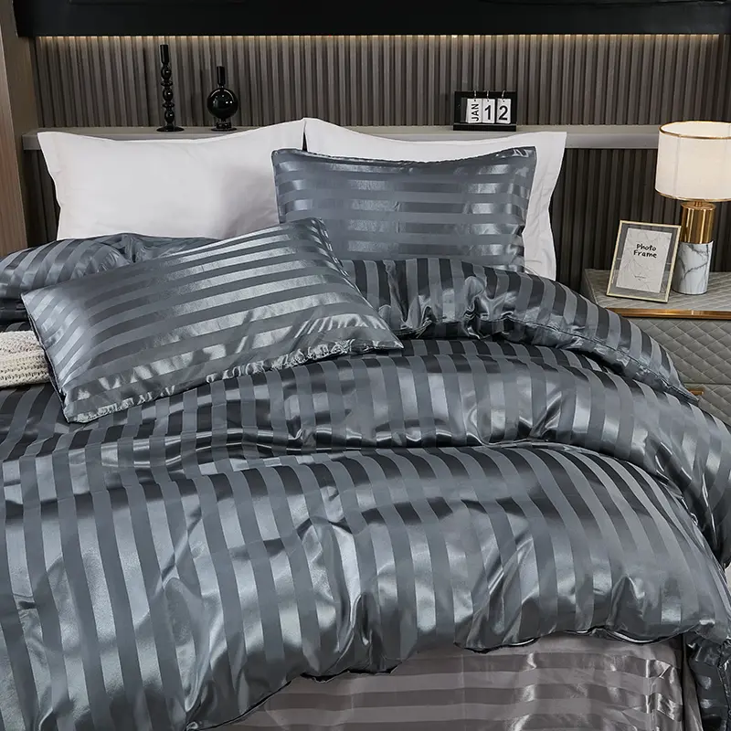 2/3pcs Satin Striped Duvet Cover Set ,Luxury Silky Like White Duvet Cover With Pillowcase,Summer Wedding Bedding Drop Shipping