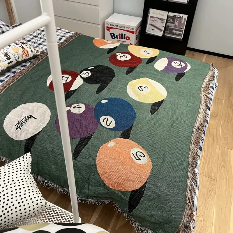 Tassel Throw Blanket for Home Sofa Billiards Theme Outdoor Activities Bed Plaid Blankets Camping Bedspread Cover American Style