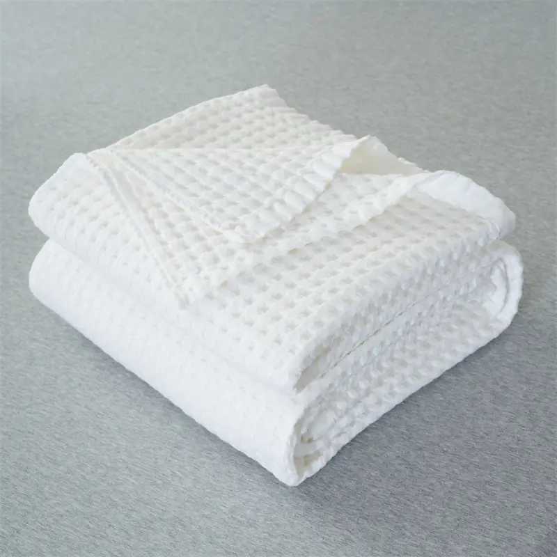 Egypt Cotton Waffle Throw Blanket Blue Solid Jacquard Towel Thread For Sofa Plane Baby Adult Breathable 150*200cm Drop Shipping