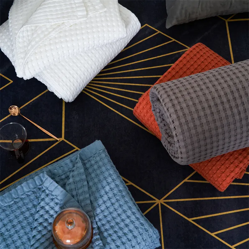 Egypt Cotton Waffle Throw Blanket Blue Solid Jacquard Towel Thread For Sofa Plane Baby Adult Breathable 150*200cm Drop Shipping