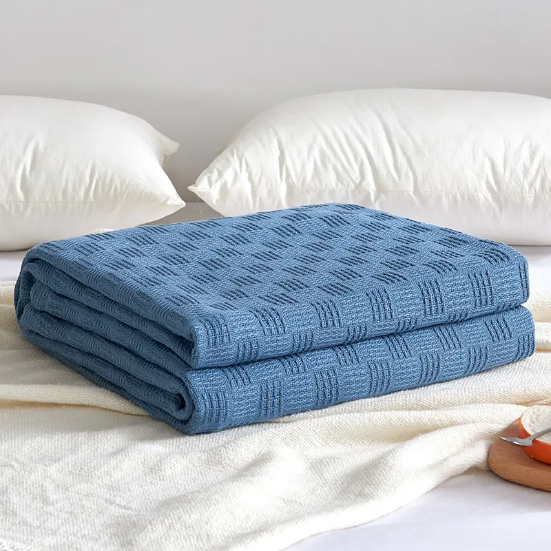 100%Cotton Gauze Blanket Plain Blue Sofa Bed Cover,Bedspread Home Outdoor Solid Thin Summer Quilt For Baby Gril Adult 180*200cm