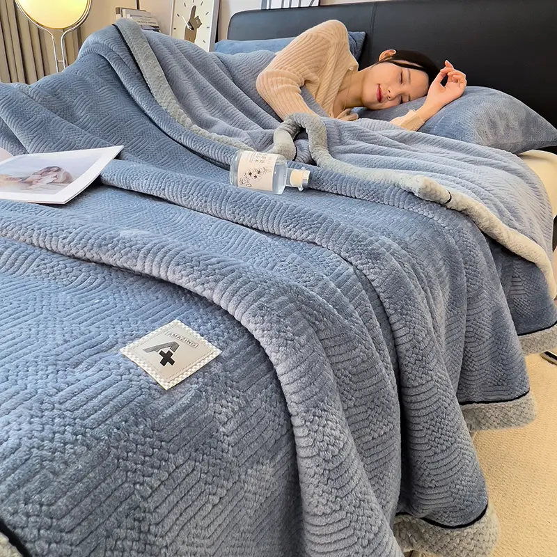 Multifunctional Knitted Velvet Blanket,Thick Warm Soft Fleece Bedspread,Blue Bed Cover For Autumn Winter 150*200cm Drop Shipping