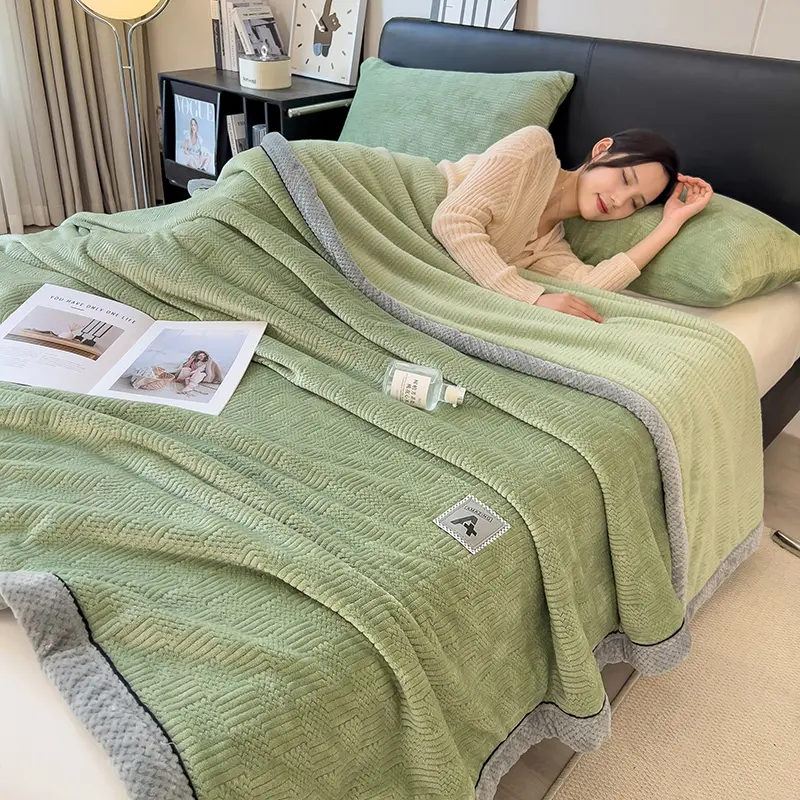 Multifunctional Knitted Velvet Blanket,Thick Warm Soft Fleece Bedspread,Blue Bed Cover For Autumn Winter 150*200cm Drop Shipping