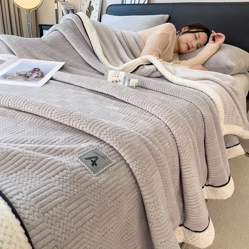 Multifunctional Knitted Velvet Blanket,Thick Warm Soft Fleece Bedspread,Blue Bed Cover For Autumn Winter 150*200cm Drop Shipping
