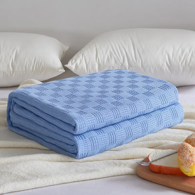 100%Cotton Gauze Blanket Plain Blue Sofa Bed Cover,Bedspread Home Outdoor Solid Thin Summer Quilt For Baby Gril Adult 180*200cm