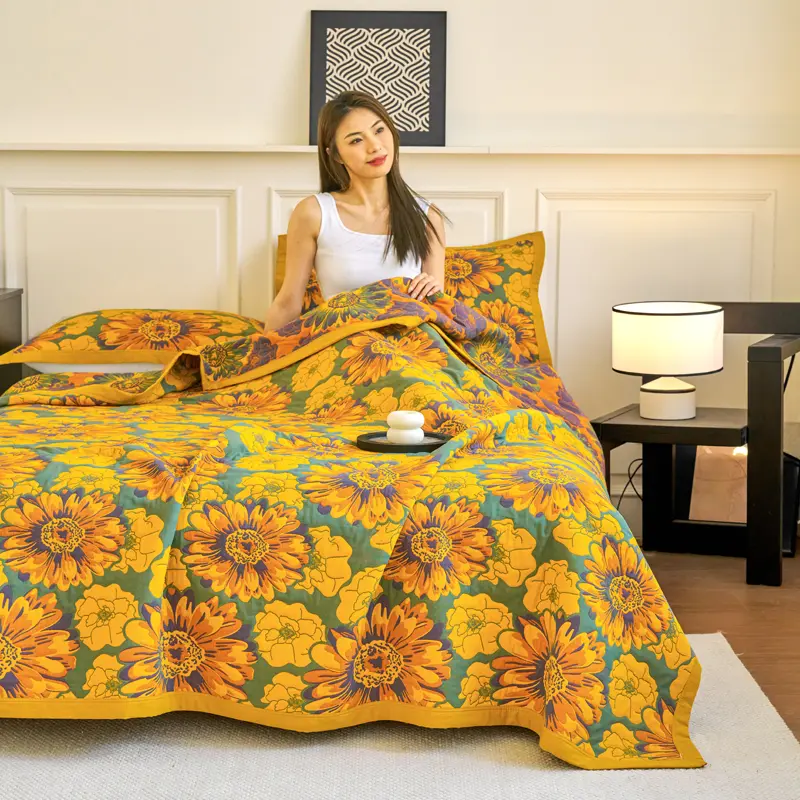 1pc Pure Cotton Gauze Towel Blanket Jacquard Flower Air-condition Comforter Summer Quilt Blanket Bed Cover Home Decor 150*200cm