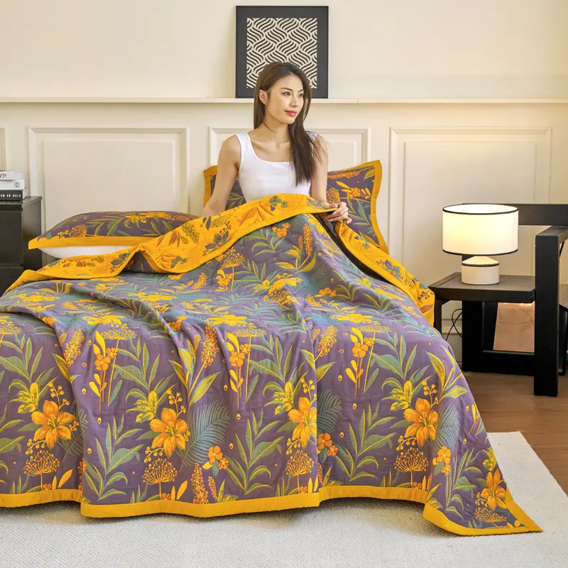 1pc Pure Cotton Gauze Towel Blanket Jacquard Flower Air-condition Comforter Summer Quilt Blanket Bed Cover Home Decor 150*200cm