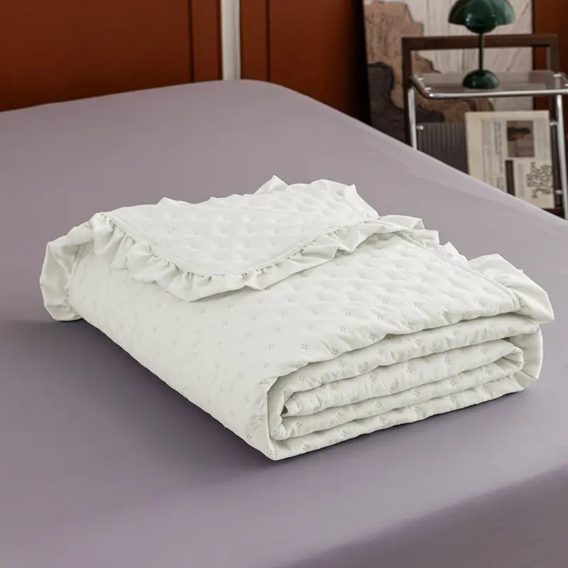 1pc Quilted Bedspread with Ruffle,Washed Cotton Bed Cover Or 2pcs Pillowcase,White Patchwork,Grey Mattress Topper Sheet 220*240