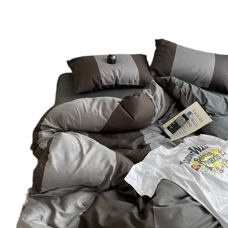 Home Bedding Set Retro Stripe Dot Pattern Duvet Cover Brushed Microfiber Pillowcase Flat Sheet Bedlinens For Winter Autumn Queen