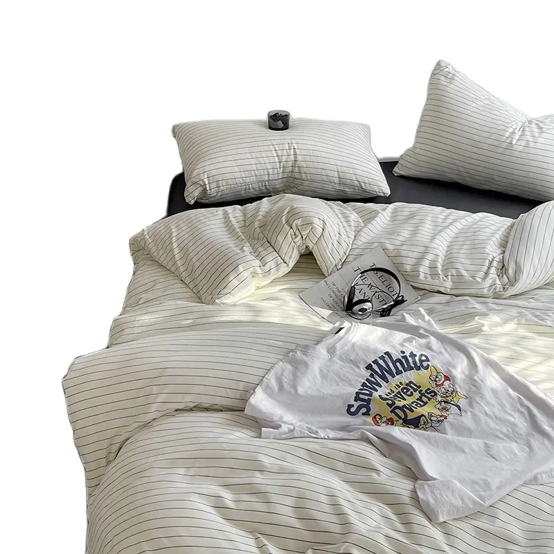 Home Bedding Set Retro Stripe Dot Pattern Duvet Cover Brushed Microfiber Pillowcase Flat Sheet Bedlinens For Winter Autumn Queen