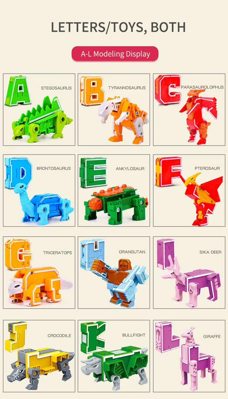 New Learning Toys 26 Letters Learnable Words Transformable  Combinable Robots Alphabet Toys For Kids Gifts Learn Play Robot Toy
