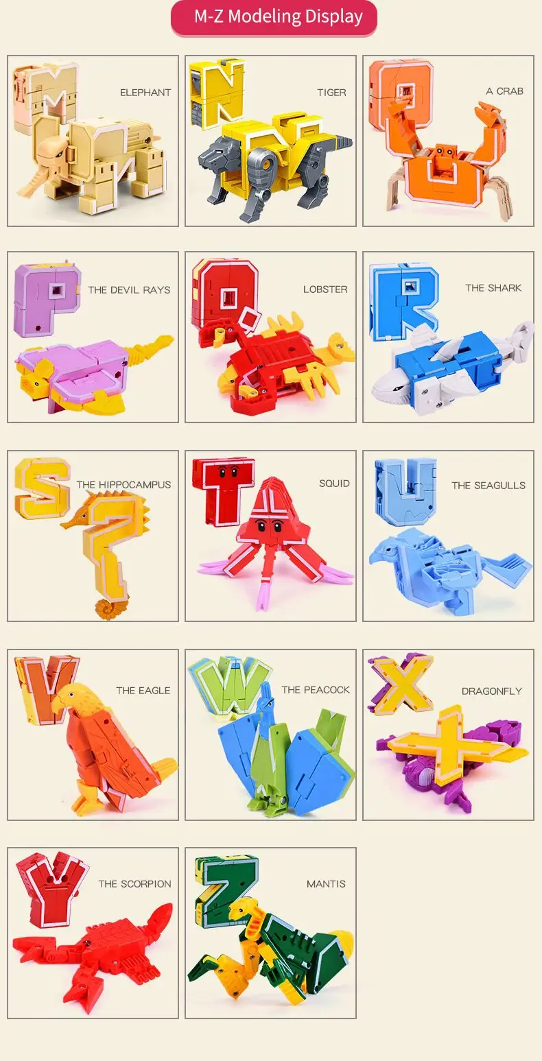 New Learning Toys 26 Letters Learnable Words Transformable  Combinable Robots Alphabet Toys For Kids Gifts Learn Play Robot Toy