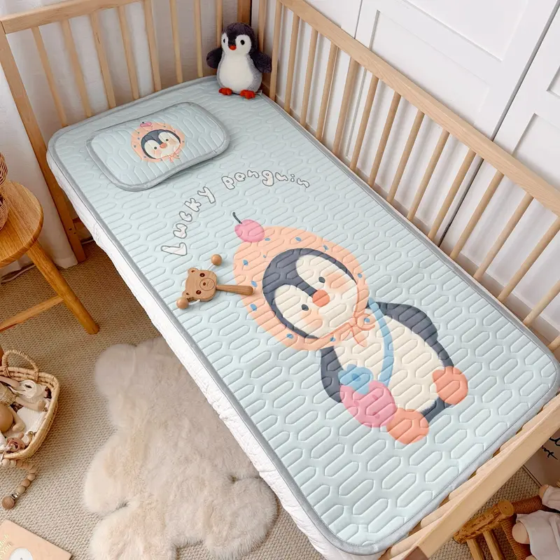 2025 2pcs Kids Viscose Latex Mat Set,Cute Cartoon Hamburger Astronaut Summer Bed Sheet Pad,Baby Child Home Bedding 60x120cm
