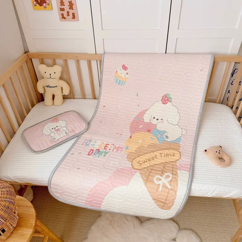 2025 2pcs Kids Viscose Latex Mat Set,Cute Cartoon Hamburger Astronaut Summer Bed Sheet Pad,Baby Child Home Bedding 60x120cm