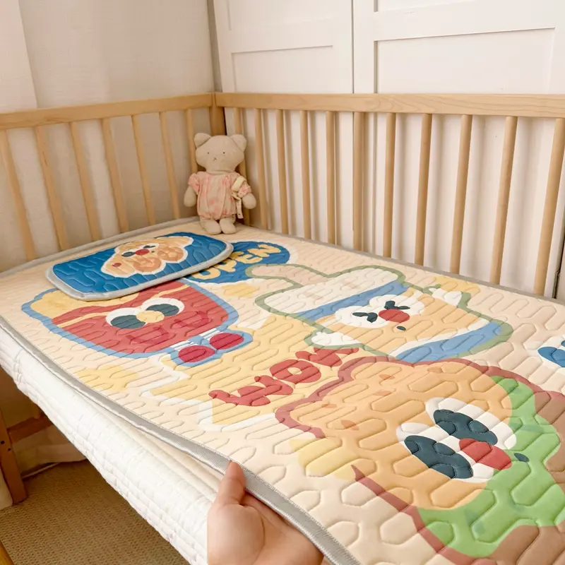 2025 2pcs Kids Viscose Latex Mat Set,Cute Cartoon Hamburger Astronaut Summer Bed Sheet Pad,Baby Child Home Bedding 60x120cm