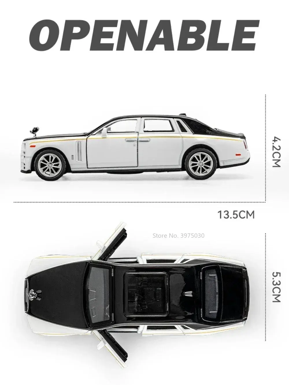 1/36 Rolls Royce Phantom Car Model Alloy Diecast Simulation Toy with Sound Light 2 Doors Opened Toys for Kids Christmas Gifts