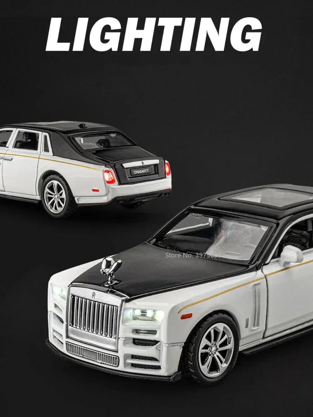 1/36 Rolls Royce Phantom Car Model Alloy Diecast Simulation Toy with Sound Light 2 Doors Opened Toys for Kids Christmas Gifts
