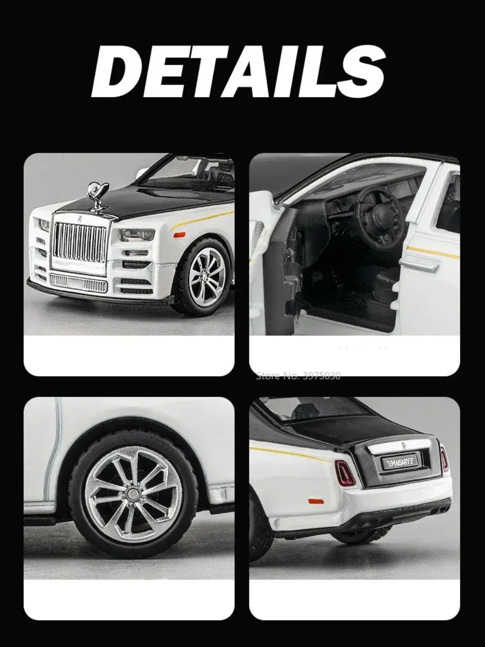 1/36 Rolls Royce Phantom Car Model Alloy Diecast Simulation Toy with Sound Light 2 Doors Opened Toys for Kids Christmas Gifts