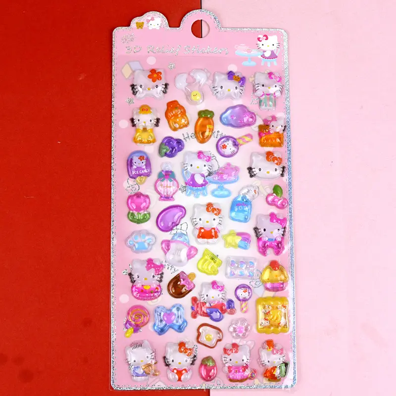 3D Stereoscopic Relief Crystal Sticker Children's Cartoon Sanrio Kuromi Melody Cinnamoroll KT Cat Sticker Children's Gift Toys