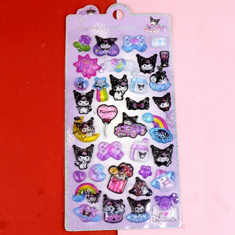 3D Stereoscopic Relief Crystal Sticker Children's Cartoon Sanrio Kuromi Melody Cinnamoroll KT Cat Sticker Children's Gift Toys