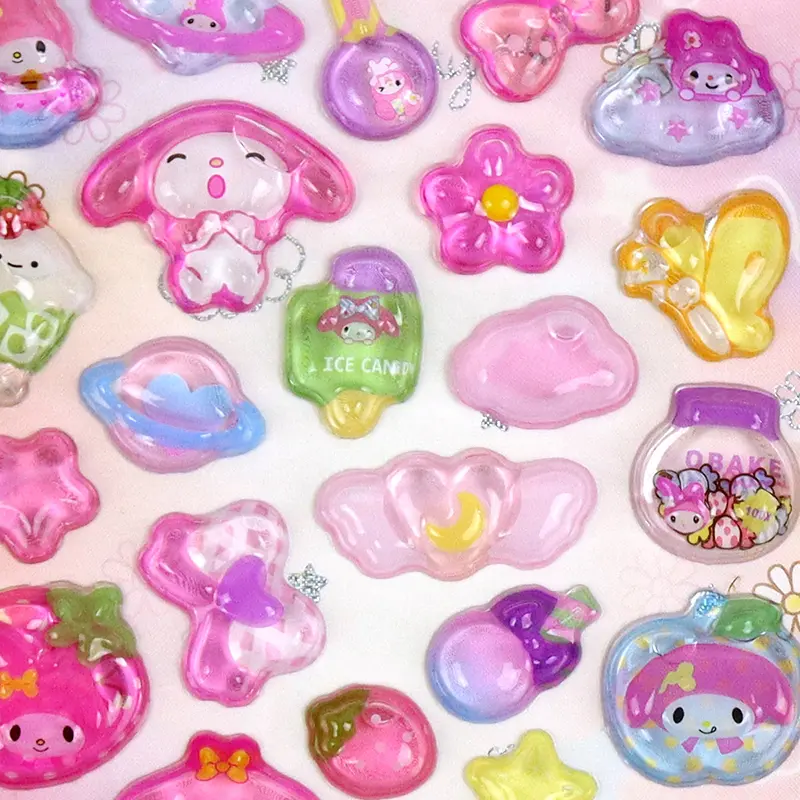 3D Stereoscopic Relief Crystal Sticker Children's Cartoon Sanrio Kuromi Melody Cinnamoroll KT Cat Sticker Children's Gift Toys
