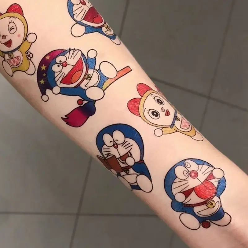 11Pcs Cartoon Doraemon Tattoo Stickers Cute Waterproof Arm Sleeve Tattoo Decoration Kids Anime Tattoo Sticker Toys Child Gifts