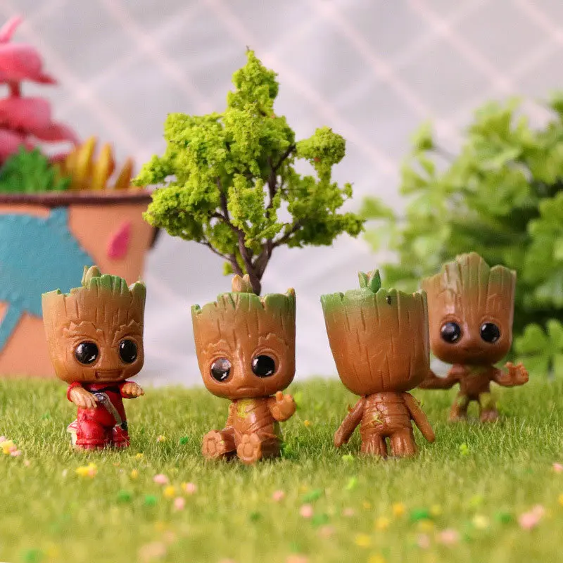 4pcs/set Guardians of The Galaxy Tiny Groot Cute Baby Tree Man Model Figure Toys 4.5cm Gift Ornaments