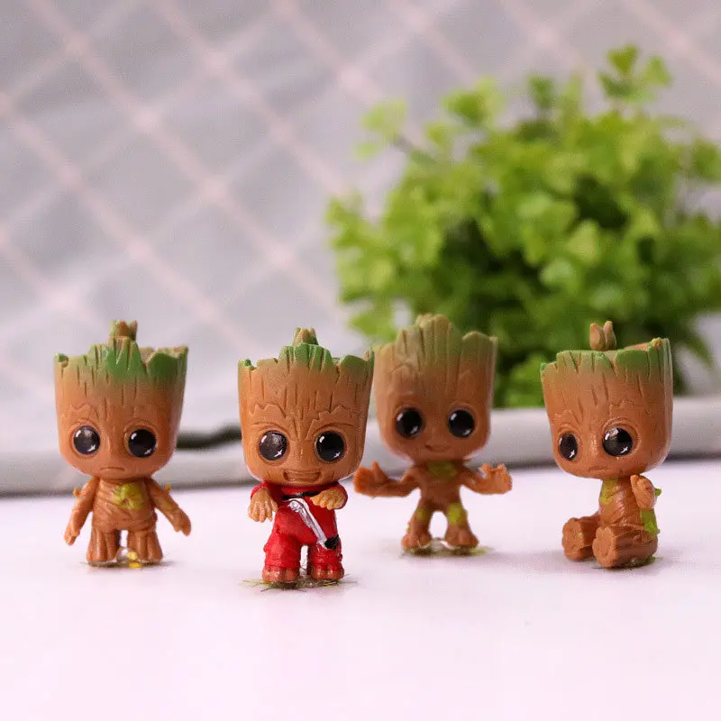 4pcs/set Guardians of The Galaxy Tiny Groot Cute Baby Tree Man Model Figure Toys 4.5cm Gift Ornaments