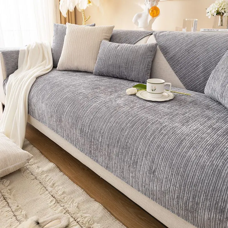 1pc Chenier sofa cushion universal in all seasons  modern simple non-slip solid color seat cushion sofa cover