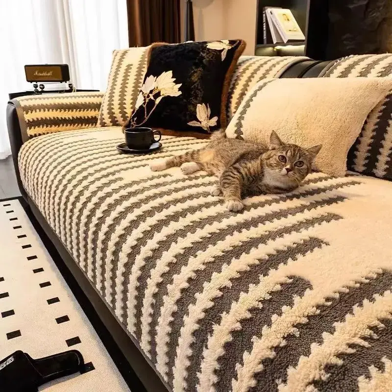 1pc Plush soft and comfortable sofa cushion red Christmas autumn and winter simple premium seat cushion non-slip cover