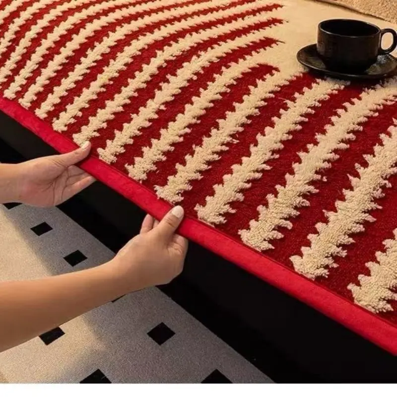 1pc Plush soft and comfortable sofa cushion red Christmas autumn and winter simple premium seat cushion non-slip cover