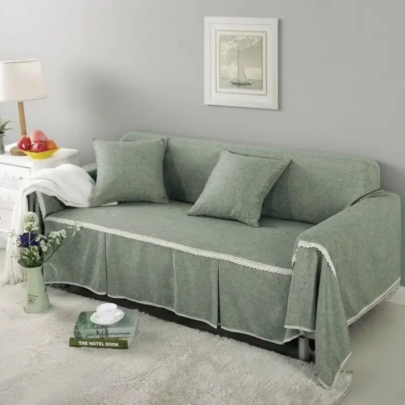 1/2/3/4-seater Sofa Cover for Living Room Solid Color Lace Edge Sofa Towel All-inclusive Dust Couch Cover Solid Slipcover